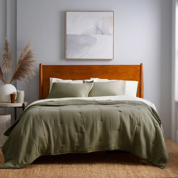 NWOT QUINCE Organic Airy Gauze Dream Quilt Set King/Cal King Olive 5910 - Picture 3 of 13